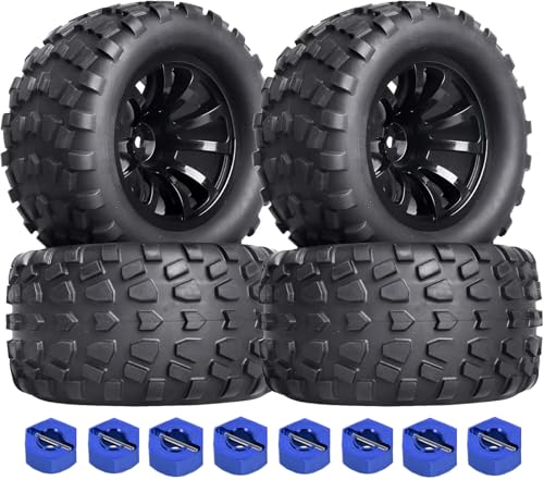 2.8 RC Monster Truck Tires and Wheels 12mm Hex for 1/10 ARRMA Rustler Stampede VXL Hoss 4x4 Redcat Volcano Epx Pro Monster Truck Models(Black)