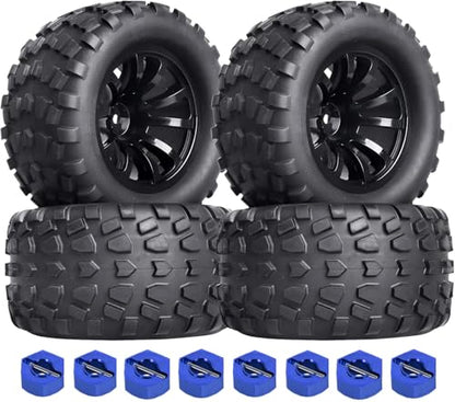 2.8 RC Monster Truck Tires and Wheels 12mm Hex for 1/10 ARRMA Rustler Stampede VXL Hoss 4x4 Redcat Volcano Epx Pro Monster Truck Models(Black)