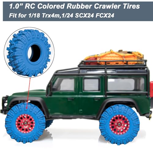 1.0 Tires RC Crawler Tires 62 * 21mm Super Soft Sticky 1.0 Crawler Tyre with Foam Insert for 1/18 TRX4M 1/24 SCX24 FCX24 Upgrade (4PCS) (Blue) - color: Blue
