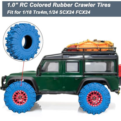 1.0 Tires RC Crawler Tires 62 * 21mm Super Soft Sticky 1.0 Crawler Tyre with Foam Insert for 1/18 TRX4M 1/24 SCX24 FCX24 Upgrade (4PCS) (Blue) - color: Blue