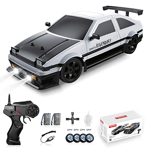 RC Drift Car 2.4GHz 1:16 Scale 4WD High Speed Remote Control Cars Vehicle with LED Lights Two Batteries and Drifting Tires Racing Sport Toy Cars for Adults Boys Girls Kids - color: White
