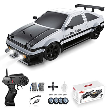 RC Drift Car 2.4GHz 1:16 Scale 4WD High Speed Remote Control Cars Vehicle with LED Lights Two Batteries and Drifting Tires Racing Sport Toy Cars for Adults Boys Girls Kids - color: White