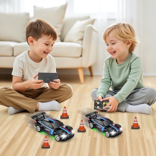 SASBSC Mini RC Toy Cars for Boys Kids Adults, 2.4GHz APP Remote Control Car with Lights and 3 Speed Modes, 1/64 Race Toy Car Rechargeable for Boys Ages 5-7 8-12,Birthday Gifts for Kids - color: Black