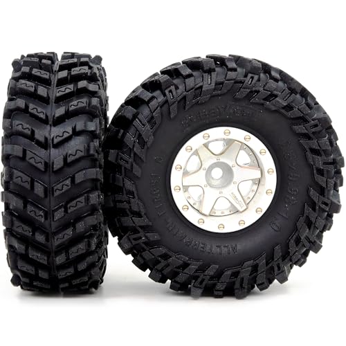 64mm 1.0 All Terrain Tires F/R Mounted Brass 1.0 beadlock Wheels Rims Negative Offset 1.0 Wheels Tires Tyre for RC Mud Crawler 1/24 SCX24 AX24 1/18 TRX4M - color: White