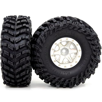 64mm 1.0 All Terrain Tires F/R Mounted Brass 1.0 beadlock Wheels Rims Negative Offset 1.0 Wheels Tires Tyre for RC Mud Crawler 1/24 SCX24 AX24 1/18 TRX4M - color: White