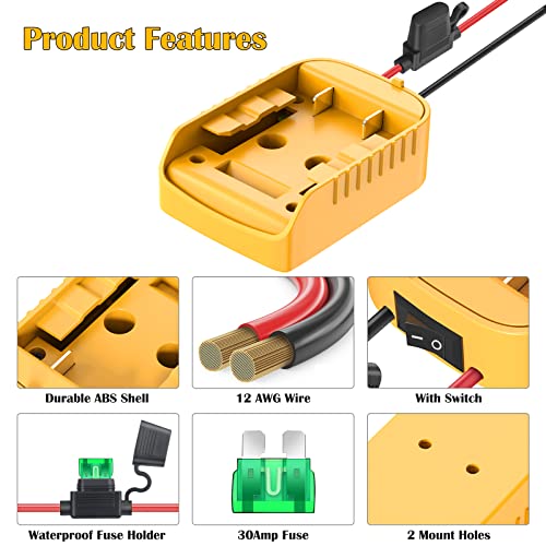 2 Pack Power Wheel Adapter for Dewalt 20V Battery Adapter with Switch, Fuse & Wire Terminals, 12AWG Wire, Power Wheel Battery Converter for DIY Ride On Truck, RC Car Toys and Robotics - size: 2 Pack-