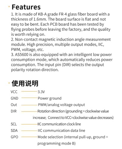 Teyleten Robot AS5600 Magnetic Encoder Sensor Mdoule 12bit high Precision Magnetic Induction Angle Measurement Sensor Module 3.3V (5PCS)