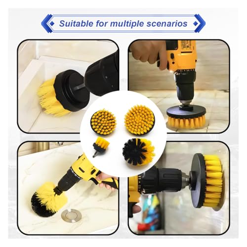 ZIMISI 4PCS Drill Brush Attachment Set, Mult-Purpose Car Wash Brush, Rotary Detailing Brush Set, Car Carpet Cleaner Brushes for Wheel, Grout, Shower, Bathroom, Floor (Yellow)