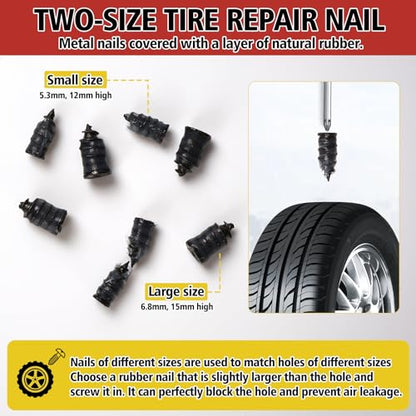 Tire Repair Glue Kit, 2-Pack 10 ml Rubber Cement with 8 Nails | Quick tire fix for cars, bikes, and motorcycles; strong seal, easy use, compact kit for emergencies