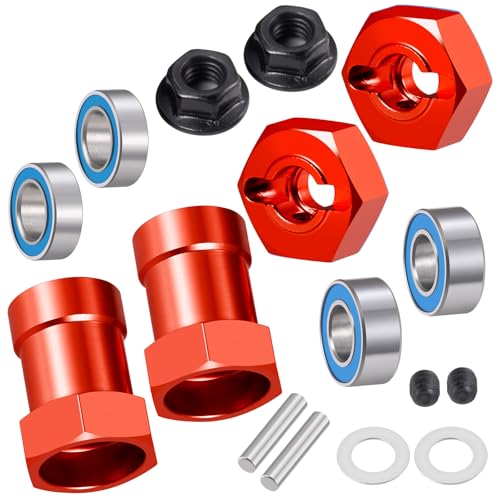 Aluminum Alloy Wheel Hex Hubs Adapter 12mm RC Hex Combiner, Red | With Bearing, For 1/10 Tamiya DT03T RC Car, Upgrade Accessories - color: Red