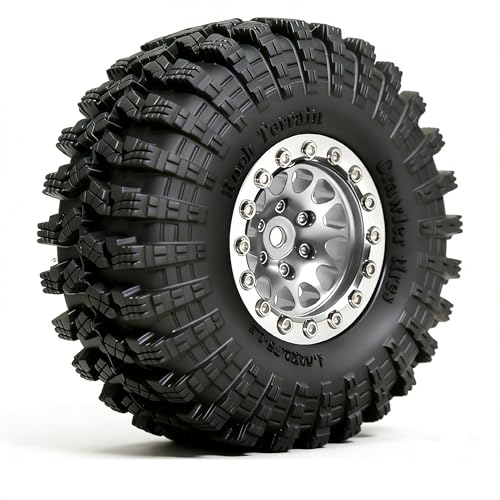 REDSPIDER•1.3 Beadlock Wheels and Crawler Mud Tires OD 2.75'' Aluminium Hub Hex Key 7mm (4PCS) for 1/18 1/24 TRX4M SCX24 AX24 FCX18 FCX24 RC Crawler Car (Silvery) - color: Silvery