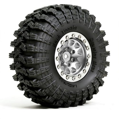 REDSPIDER•1.3 Beadlock Wheels and Crawler Mud Tires OD 2.75'' Aluminium Hub Hex Key 7mm (4PCS) for 1/18 1/24 TRX4M SCX24 AX24 FCX18 FCX24 RC Crawler Car (Silvery) - color: Silvery