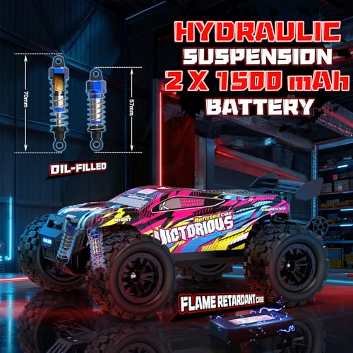 1:16 4WD Brushless rc Cars, 70+KM/H(Peak) High Speed Remote Car, RC Trucks 4X4 Offroad with 3000mAh Batteries, Boys RC Truggy Toys Back-to-School Season and Birthday Gifts for Youth Aged 14+ - color: Brushless Rc Cars-pink