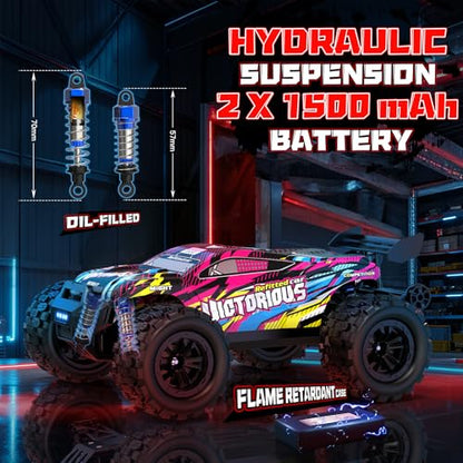 1:16 4WD Brushless rc Cars, 70+KM/H(Peak) High Speed Remote Car, RC Trucks 4X4 Offroad with 3000mAh Batteries, Boys RC Truggy Toys Back-to-School Season and Birthday Gifts for Youth Aged 14+ - color: Brushless Rc Cars-pink