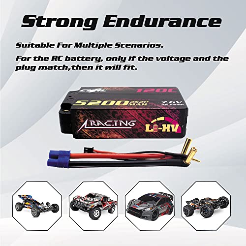 CNHL 2S Shorty Lipo Battery 5200mAh 120C 7.6V High Voltage Hard Case with EC3 Plug for RC Car Airplane Truck 1/8 1/10 RC Vehicles