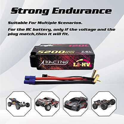 CNHL 2S Shorty Lipo Battery 5200mAh 120C 7.6V High Voltage Hard Case with EC3 Plug for RC Car Airplane Truck 1/8 1/10 RC Vehicles
