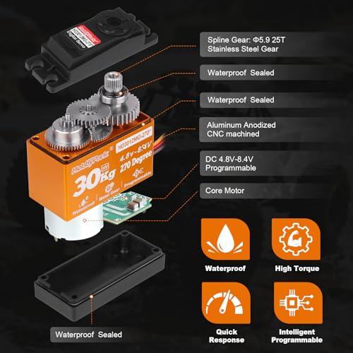 HobbyPark 30kg Waterproof 270 Degrees Servo High Torque Metal Gears Digital for RC Crawler Car, Truck, Robot Project, Arduino, High Voltage 5-8.4V Programmable