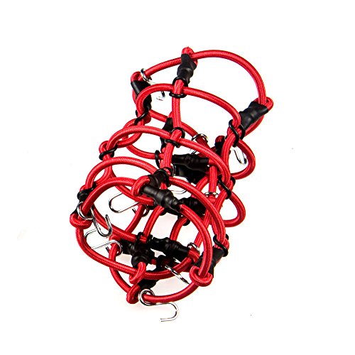 MOHERO 1/10 RC Elastic Luggage Net with Hook for 1:10th RC Vehicles RC Crawler Truck Car D90 TRX4 Roof Rack (Red) - color: Red