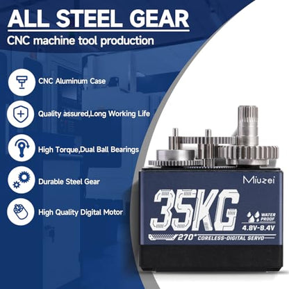 35kg High Torque RC Servo Motor Coreless Metal Gear 270 Degree (1) | Steering Servo Digital Waterproof for Arduino 1/8 1/10 RC Crawler Car Robotic DIY