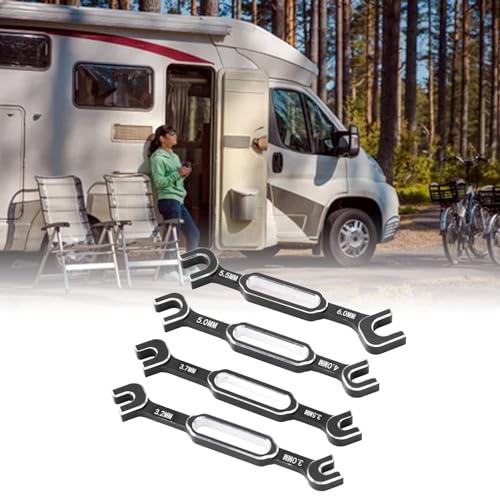 RC Car Wrench, 4PCS RC Car Repair Wrench Turnbuckle Nut Ball Joint Remover Aluminum Alloy RC Maintenance Spanner 3.0‑6.0mm for RC Car Truck - color: Black