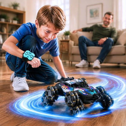 8-Wheel Drift Cars with Mist Spray, Gesture Sensing RC Stunt Car | 360° Rotation, Double-Sided Driving, LED Lights, All Terrain Off-Road Toy Gift for Kids Ages 6-12 - color: 8-wheel