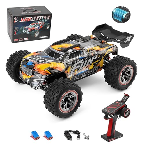 GoolRC WLtoys 184008 Brushless RC Cars for Adults, 60KM/H High Speed Remote Control Car, 4WD 1:18 Scale All Terrain Off Road Monster Truck, 2.4GHz RC Racing Car with 2 Batteries (Yellow) - color: Yellow