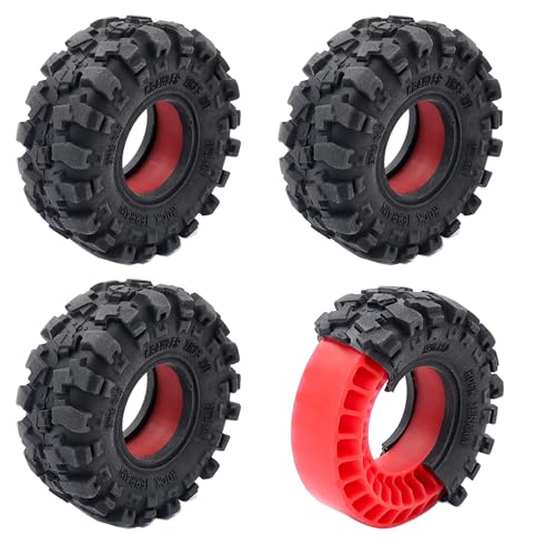 1.0" 57 * 25mm Muddy Swamp Tires & Silicone Rubber Inserts Combo(Red) | Super Large Soft 1.0 Inch Tire,Red Silicone Rubber Inserts for TRX4M SCX24 1/18 1/24 RC Crawler Car Upgrade,Strong Grip - color: With Red Sillicon Insert