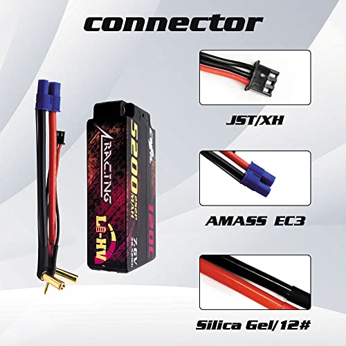CNHL 2S Shorty Lipo Battery 5200mAh 120C 7.6V High Voltage Hard Case with EC3 Plug for RC Car Airplane Truck 1/8 1/10 RC Vehicles