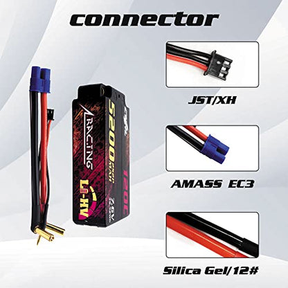 CNHL 2S Shorty Lipo Battery 5200mAh 120C 7.6V High Voltage Hard Case with EC3 Plug for RC Car Airplane Truck 1/8 1/10 RC Vehicles