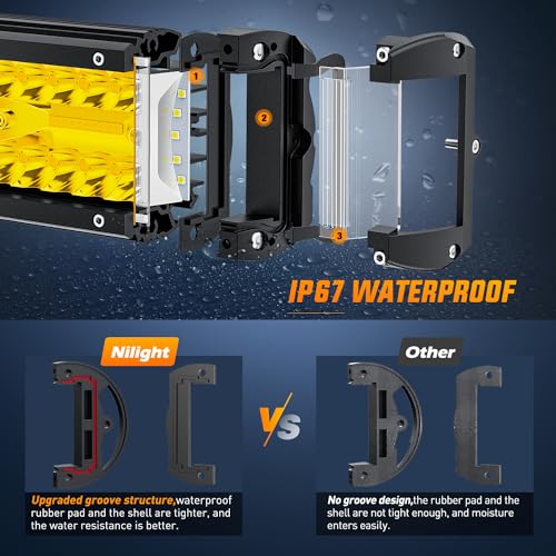 Nilight Side Shooter LED Light Bar 20 Inch Triple Row Spot Flood Combo Yellow Beam Lighting with 5Pin Rocker Switch Wiring Harness Kit for Off-Road Light on Truck SUV ATV UTV - color: Yellow - 20Inch Side Shooter Light Bar + Wiring Harness