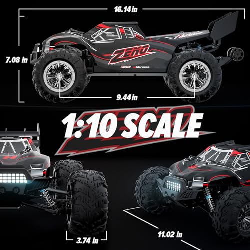 Hosim 1/10 RC Car for Adults & Boys 48+KMH, Electric Remote Control Car High Speed Large RC Truck 4X4 Off-Road All Terrains Waterproof Monster Trucks, Hobby RC Cars Toys Gifts for Boys 8-12 - color: Red