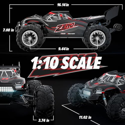 Hosim 1/10 RC Car for Adults & Boys 48+KMH, Electric Remote Control Car High Speed Large RC Truck 4X4 Off-Road All Terrains Waterproof Monster Trucks, Hobby RC Cars Toys Gifts for Boys 8-12 - color: Red