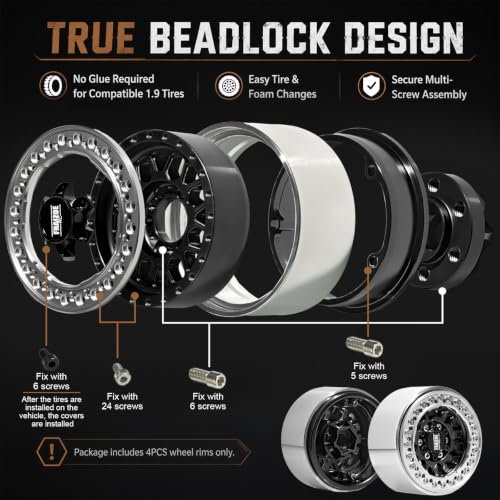 4PCS 1.9" RC Beadlock Wheels with12mm Hex & -6mm Offset Aluminum 30mm Wide Rims for 1/10 RC Crawler, Compatible with TRX4 TRX6 SCX10 SCX10 II III Gen8 RC4WD D90 90046 AXI03007 - color: Silver-Black