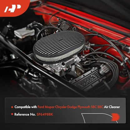 A-Premium Universal Air Cleaner Filter Assembly | 15" x 2", Oval Chrome Polished Full Finned Air Cleaner