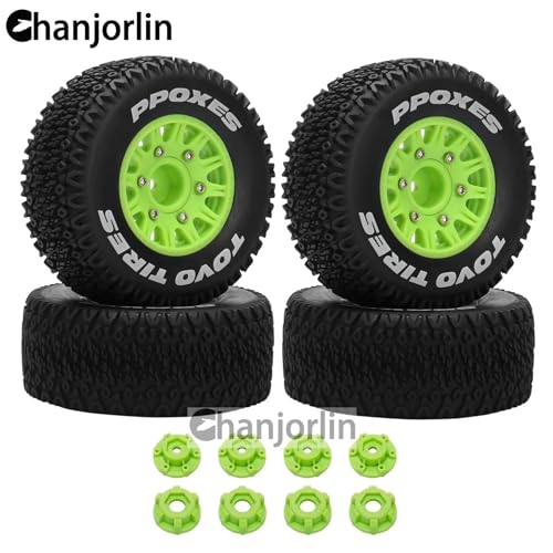 1/10 1/8 RC Short Course Truck Tires OD 112mm and Wheels 12mm 14mm 17mm Hex for 1:8 1:10 Scale Off Road Truck Car Traxxas Slash 2WD 4×4 Axial Losi Redcat Rc4wd Arrma Senton 4PCS (Green) - color: Green