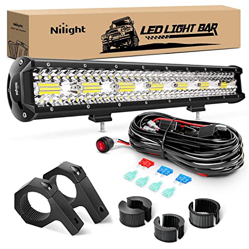 Nilight 20Inch 420W Triple Row Flood Spot Combo 42000LM Bar Driving Boat Led Off Road Lights with Mounting Bracket 16AWG Wiring Harness Kit - color: 20Inch Lights + Wiring Harness +Clamp