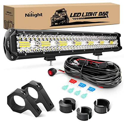 Nilight 20Inch 420W Triple Row Flood Spot Combo 42000LM Bar Driving Boat Led Off Road Lights with Mounting Bracket 16AWG Wiring Harness Kit - color: 20Inch Lights + Wiring Harness +Clamp