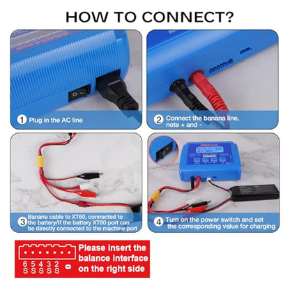 LiPo Charger 80W 6A Fast Balance Battery Chargers for RC Car Boat Drone | Smart Digital Battery Pack Charger Discharger for 1S-6S LiPo LiFe Li-ion 1-15S NiCD NiMH 2-20V PB Smart Battery Batteries
