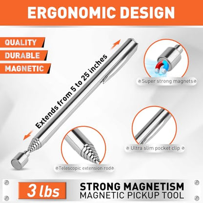HORUSDY 4 - PIECE Magnetic Pickup Tools Kit | Extendable Telescoping Magnet Pick Up Tool Set 7-30.5” & 5-25” | Bend-It Flexible Magnetic Sweeper | Collapsible Parts Tray for Garage Workshop Yard - style: 4-Piece Magnetic Tray & Stick - Collapsible