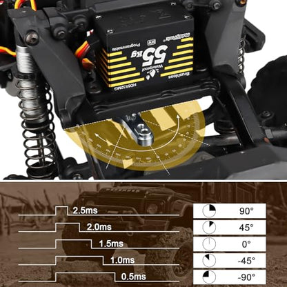 HobbyPark Waterproof 55kg Servos Brushless Motor High Torque RC Steering Servo Fast Speed Standard Size HV Stainless Steel Metal Gears for 1/8 1/10 RC Crawler Car Truck Buggy 180° Programmable
