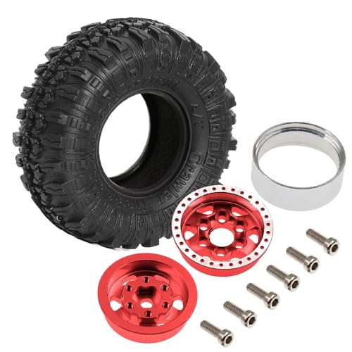 REDSPIDER 1.0 Beadlock Wheels and Crawler Tires 4pcs Aluminum Rim for RC Crawler Axial SCX24 Gladiator Bronco C10 Deadbolt FCX24 (Red) - color: Red
