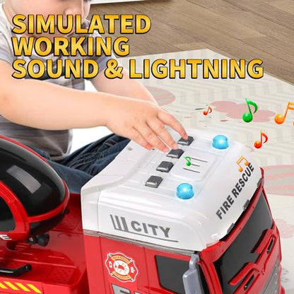 Dwi Dowellin 25.6" Semi Truck Toy with Racing Car and Helicopter for Kids Toddlers - Fire Toys,Birthday Gifts for Boy Toddler Child 2 3 4 5 6 Years Old - style: Fire Truck