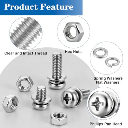 970PCS Machine Screws Assortment Kit Phillips Pan Head 304 SS M2-M5 | Rust-proof M2-M5 metric bolts & nuts for home repair. Fixed washers save time. For DIY, furniture, appliances and outdoors - size: SS M2M2.5M3M4M5 970PCS