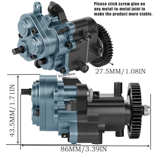 RC Aluminium Gearbox Upgrades Part for 1/10 TRX4 TRX6 RC Crawler,Alloy Transmission Case 2 Speed Transmission Box Gear Box w/Steel Gear Hops up,Titanium & Black - color: Titanium&black(1set)