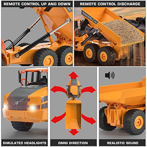 DOUBLE E Volvo RC Dump Truck Toy for Kids, Articulated Hauler, Remote Control Construction Toys Vehicles with Lights, Birthday Gifts Ideas for Boys Age 6 7 8 9 10 Year Old and up - color: Yellow