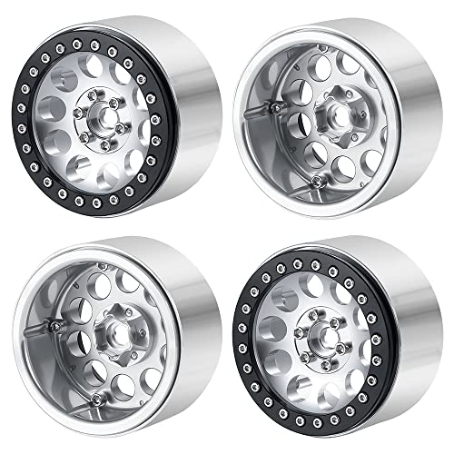 4PCS 2.2inch Beadlock Wheels 35mm RC 2.2 Aluminum Rims for AXIAL Wraith RR10 90048/90018 TRX4 1/10th RC Crawler Truck Car (Silver) - color: Silver