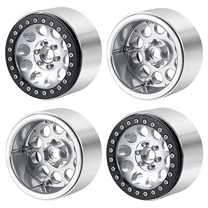 4PCS 2.2inch Beadlock Wheels 35mm RC 2.2 Aluminum Rims for AXIAL Wraith RR10 90048/90018 TRX4 1/10th RC Crawler Truck Car (Silver) - color: Silver