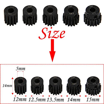 5Pack ShareGoo Steel 32P 5mm Pinion Gear Sets 13T 14T 15T 16T 17T fit 5mm Shaft Compatible with HPI Kyosho Losi Axial Traxxas Tamiya 1/8 1/10 RC Car Monster Truck Buggy