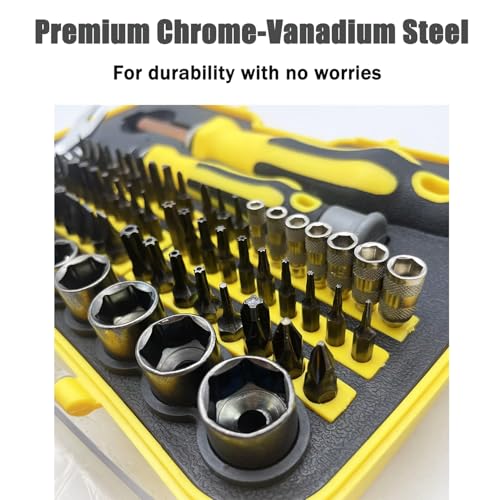 70-in-1 Screwdriver Bit Set - Magnetic Precision Bits for Electronics, Furniture & Auto Repair, CR-V Steel with Portable Case (1/4" Hex Shank with 2 Handle)