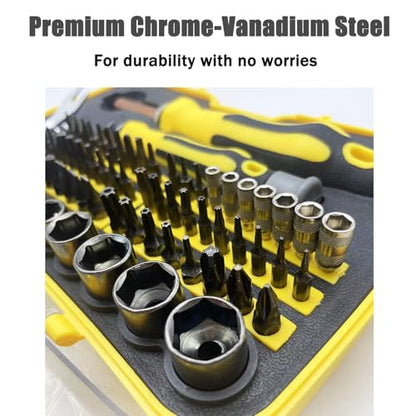 70-in-1 Screwdriver Bit Set - Magnetic Precision Bits for Electronics, Furniture & Auto Repair, CR-V Steel with Portable Case (1/4" Hex Shank with 2 Handle)